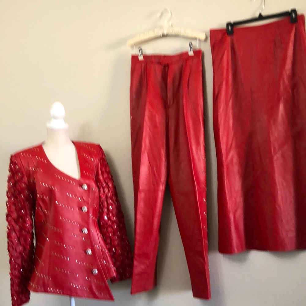 Regal, Red, Ribbons Rhinestone 3-piece Ensemble designer Dero by Rocco D’AMELIO